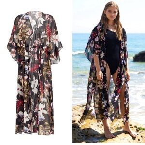 Walter Baker Black Floral Sheer Maxi Coverup